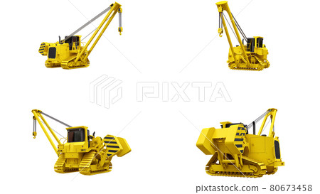 3d illustration. Yellow crawler crane with side boom. 3d rendering. 3d illustration. Yellow crawler crane with side boom. 3d rendering. 80673458
