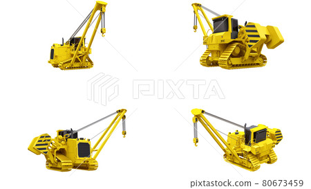 3d illustration. Yellow crawler crane with side boom. 3d rendering. 80673459