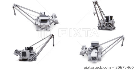 3d illustration. Crawler crane with side boom. 3d rendering. 3d illustration. Crawler crane with side boom. 3d rendering. 80673460