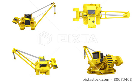 3d illustration. Yellow crawler crane with side boom. 3d rendering. 3d illustration. Yellow crawler crane with side boom. 3d rendering. 80673468