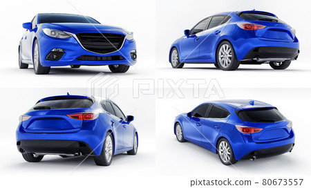 3d illustration. Blue City car for your creative design. 3D rendering. 3d illustration. Blue City car for your creative design. 3D rendering. 80673557