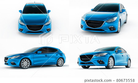 3d illustration. Blue City car for your creative design. 3D rendering. 3d illustration. Blue City car for your creative design. 3D rendering. 80673558