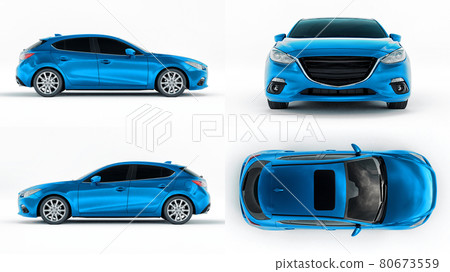 3d illustration. Blue City car for your creative design. 3D rendering. 80673559