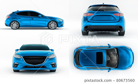 3d illustration. Blue City car for your creative design. 3D rendering. 80673560