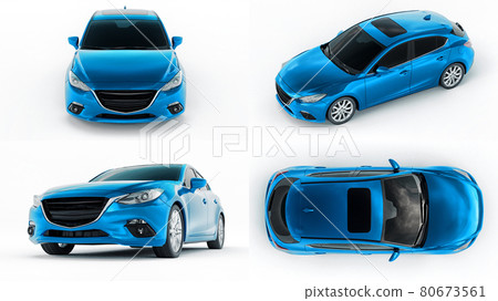 3d illustration. Blue City car for your creative design. 3D rendering. 3d illustration. Blue City car for your creative design. 3D rendering. 80673561