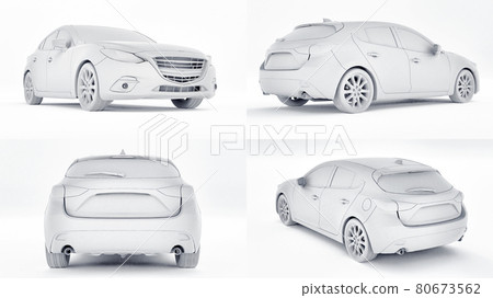 3d illustration. White city car with blank surface for your creative design. 3D rendering. 3d illustration. White city car with blank surface for your creative design. 3D rendering. 80673562