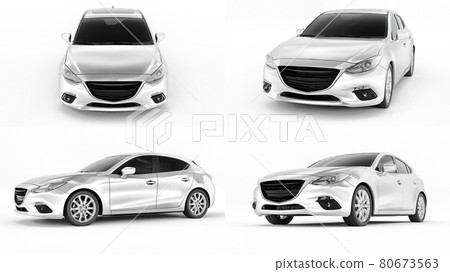 3d illustration. White City car for your creative design. 3D rendering. 80673563