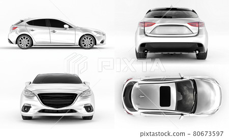 3d illustration. White City car for your creative design. 3D rendering. 80673597