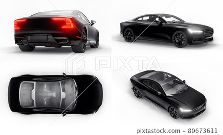 3d illustration. Set Concept car sports premium coupe. Plug-in hybrid. Technologies of eco-friendly transport. Car on white background. 3d rendering. 80673611