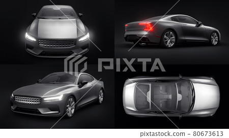 3d illustration. Concept car sports premium coupe. Plug-in hybrid. Technologies of eco-friendly transport. Black car on Black background. 3d rendering. 80673613
