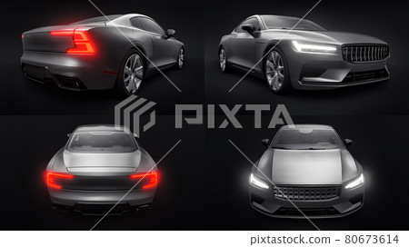 3d illustration. Concept car sports premium coupe. Plug-in hybrid. Technologies of eco-friendly transport. Black car on Black background. 3d rendering. 3d illustration. Concept car sports premium coupe. Plug-in hybrid. Technologies of eco-friendly transport. Black car on Black background. 3d rendering. 80673614