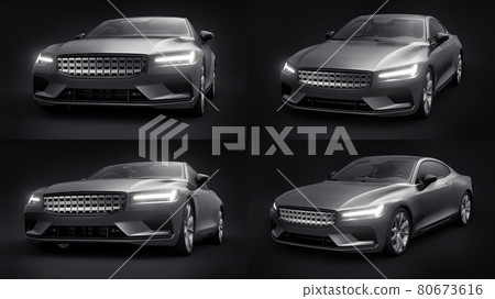 3d illustration. Concept car sports premium coupe. Plug-in hybrid. Technologies of eco-friendly transport. Black car on Black background. 3d rendering. 80673616