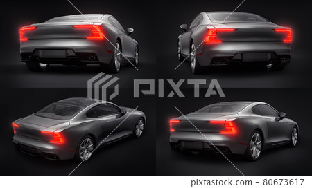 3d illustration. Concept car sports premium coupe. Plug-in hybrid. Technologies of eco-friendly transport. Black car on Black background. 3d rendering. 80673617
