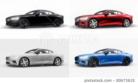 3d illustration. Set Concept car sports premium coupe. Plug-in hybrid. Technologies of eco-friendly transport. Car on white background. 3d rendering. 80673628