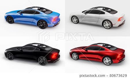 3d illustration. Set Concept car sports premium coupe. Plug-in hybrid. Technologies of eco-friendly transport. Car on white background. 3d rendering. 80673629