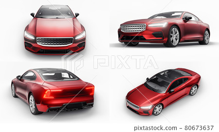 3d illustration. Concept car sports premium coupe. Plug-in hybrid. Technologies of eco-friendly transport. Red car on white background. 3d rendering. 80673637