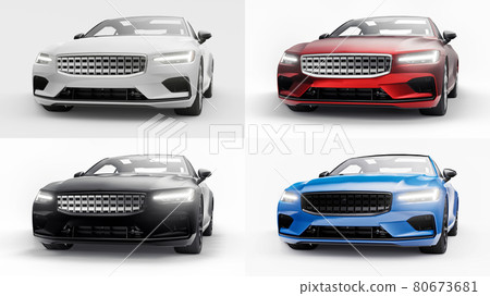 3d illustration. Set Concept car sports premium coupe. Plug-in hybrid. Technologies of eco-friendly transport. Car on white background. 3d rendering. 3d illustration. Set Concept car sports premium coupe. Plug-in hybrid. Technologies of eco-friendly transport. Car on white background. 3d rendering. 80673681