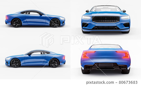 3d illustration. Concept car sports premium coupe. Blue car on white background. Plug-in hybrid. Technologies of eco-friendly transport. 3d rendering. 3d illustration. Concept car sports premium coupe. Blue car on white background. Plug-in hybrid. Technologies of eco-friendly transport. 3d rendering. 80673683