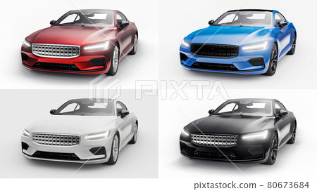 3d illustration. Set Concept car sports premium coupe. Plug-in hybrid. Technologies of eco-friendly transport. Car on white background. 3d rendering. 80673684