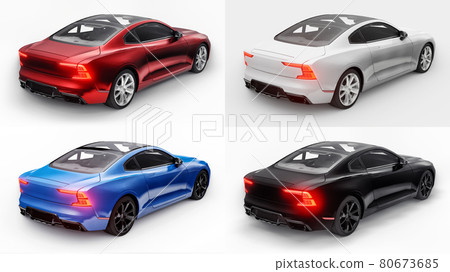 3d illustration. Set Concept car sports premium coupe. Plug-in hybrid. Technologies of eco-friendly transport. Car on white background. 3d rendering. 3d illustration. Set Concept car sports premium coupe. Plug-in hybrid. Technologies of eco-friendly transport. Car on white background. 3d rendering. 80673685