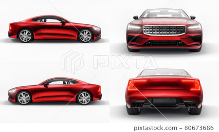 3d illustration. Concept car sports premium coupe. Plug-in hybrid. Technologies of eco-friendly transport. Red car on white background. 3d rendering. 80673686