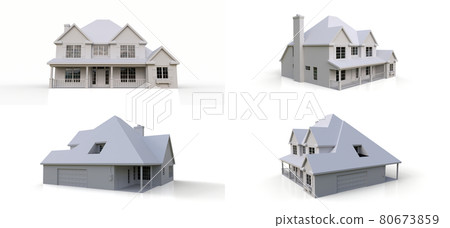 Render of a classic American country house. 3d illustration. 80673859