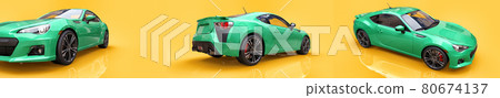 Small sports car coupe. 3d rendering. Small sports car coupe. 3d rendering. 80674137