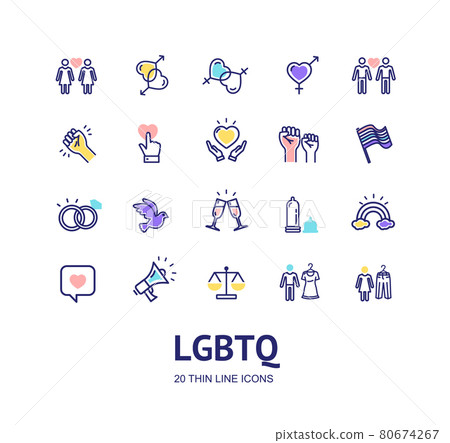 LGBTQ Sign Color Thin Line Icon Set. Vector LGBTQ Sign Color Thin Line Icon Set. Vector 80674267