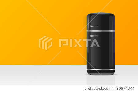 Realistic Detailed 3d Vintage Black Fridge Card Poster Banner. Vector 80674344
