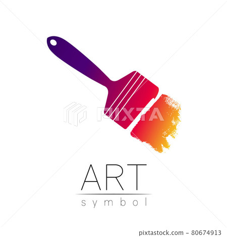 Modern Logo Sign of drawing Art. Paint Brush symbol. Icon in vector. Design concept. Brand company. Violet gradient color isolated on white background. Symbol for web, print, study, logotype. 80674913