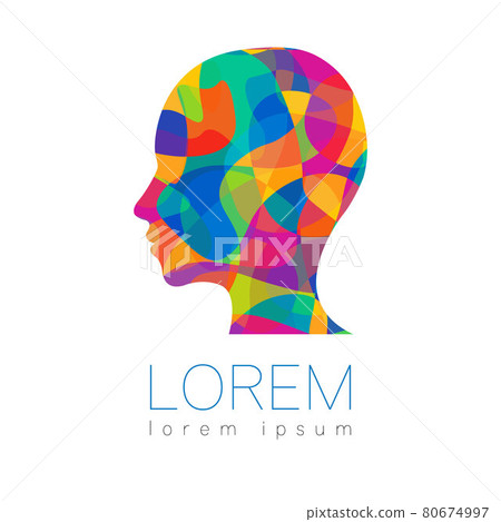 Modern vector Human silhouette head inside. logotype isolated on white background. Rainbow bright colors. Health symbol. Concept design for web, clinic, school, education. Creative 80674997