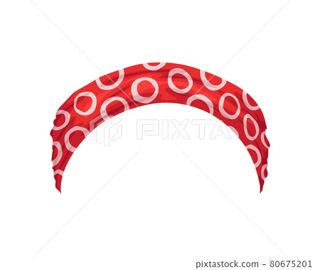 Retro headband for woman. Mockup of decorative hair dress with decoration. Red bandana windy hair dressing. Tied handkerchief for hairstyle. Vintage scarves 80675201