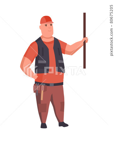 Builder or architect. Professional character. Male engineer or worker in safety helmet isolated on white background. Project presentation 80675205