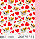 Pattern with a cute cat. Tricolor cat 80676731