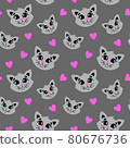 Pattern with a cute cat. Tricolor cat 80676736