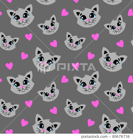 Pattern with a cute cat. Tricolor cat Pattern with a cute cat. Tricolor cat 80676736