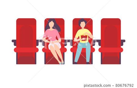Man and Woman Couple Sitting in Cinema or Movie Theater Viewing Film for Entertainment Vector Illustration 80676792