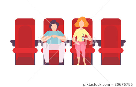 Man and Woman Couple Sitting in Cinema or Movie Theater Viewing Film for Entertainment Vector Illustration 80676796