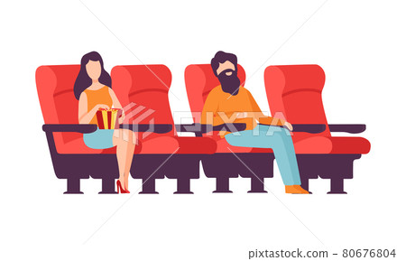 Man and Woman Sitting in Cinema or Movie Theater Viewing Film for Entertainment Vector Illustration Man and Woman Sitting in Cinema or Movie Theater Viewing Film for Entertainment Vector Illustration 80676804