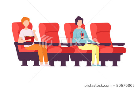 Man Sitting in Cinema or Movie Theater Viewing Film for Entertainment Vector Illustration 80676805