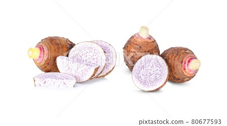 Taro, sliced of taro isolated on white background Taro, sliced of taro isolated on white background 80677593
