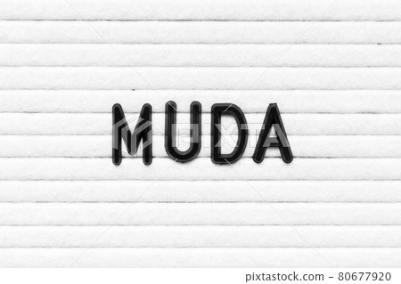 Black alphabet letter in word muda on white felt board background 80677920