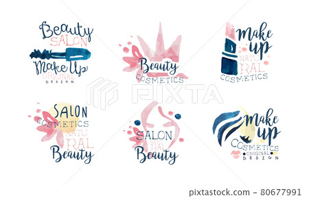 Beauty Salon or Beauty Parlor Watercolor Logo Design Vector Set 80677991