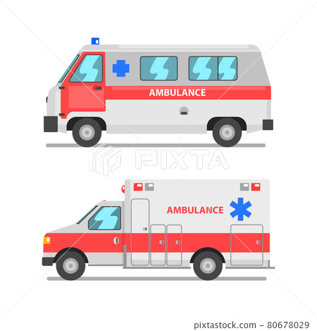 Ambulance as Medically Equipped Vehicle for Transporting Patient to Hospital Vector Set 80678029