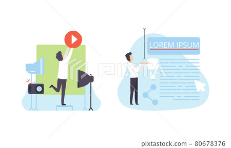 People Creating Video Content, Technology Process of Software Development Flat Vector Illustration 80678376