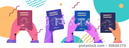 human hands holding global immunity passports risk free covid-19 re-infection pcr certificate coronavirus immunity human hands holding global immunity passports risk free covid-19 re-infection pcr certificate coronavirus immunity 80680378
