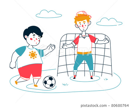 Children playing football - colorful flat design style illustration with line elements Children playing football - colorful flat design style illustration with line elements 80680764