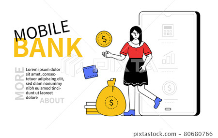 Mobile bank - line design style web banner Mobile bank - line design style web banner 80680766