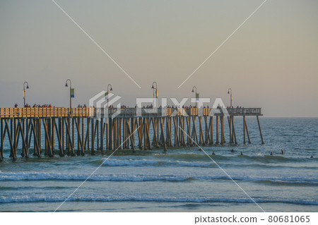 The Pismo Beach Pier on the Pacific Ocean in Pismo Beach, San Luis Obispo County, California 80681065