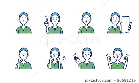 Illustration material set of facial expressions and gestures of young women Illustration material set of facial expressions and gestures of young women 80681219